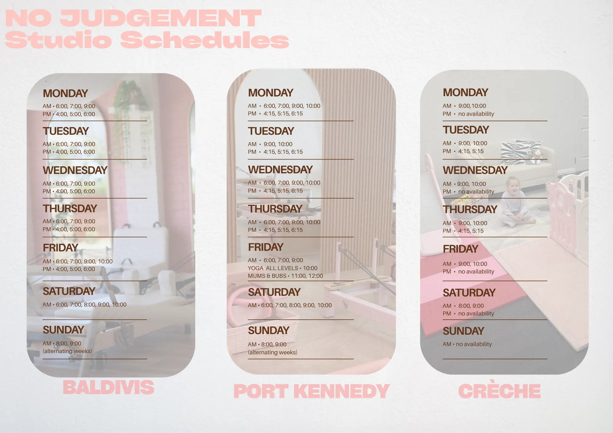 No Judgement Studio Schedule